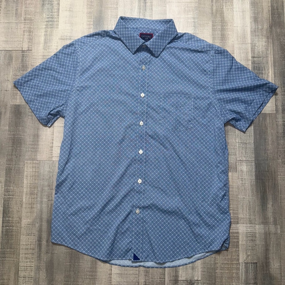 UNTUCKit Shirt Mens Large Blue Button Up Short Sleeve Casual Geometric